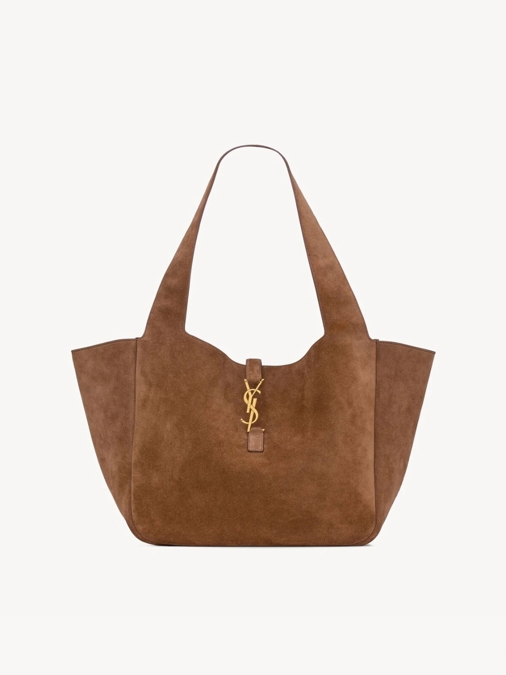 Saint Laurent Brown Suede Tote with Gold YSL Logo - Picture 8 of 9